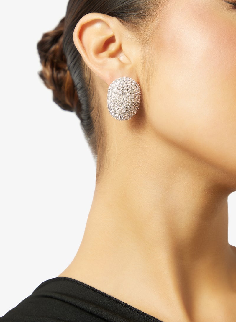 ELLA Rhinestone Detail Stud Earrings Silver - Image 4
